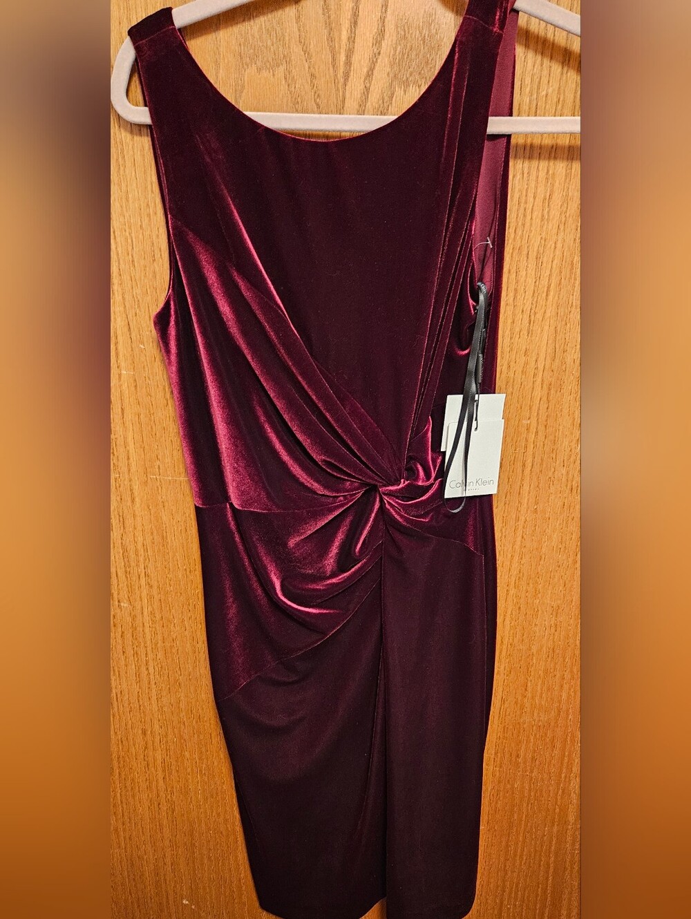Calvin Klein Burgundy Velvet Twist-Front Women’s Dress NWT